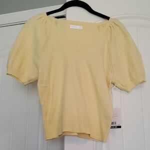 NWT Petite XS LC Lauren Conrad Light Yellow Puff Sleeve Sweater